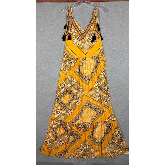 Soft Surroundings Dresses & Skirts - Soft Surroundings Yellow Paisley Embroidered Tassel Maxi Dress XS Boho 26K00
